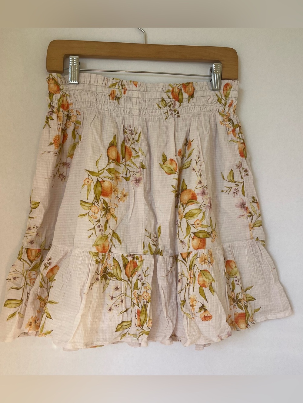 Time and Tru Oranges Floral Tiered Skirt - Cream Base
